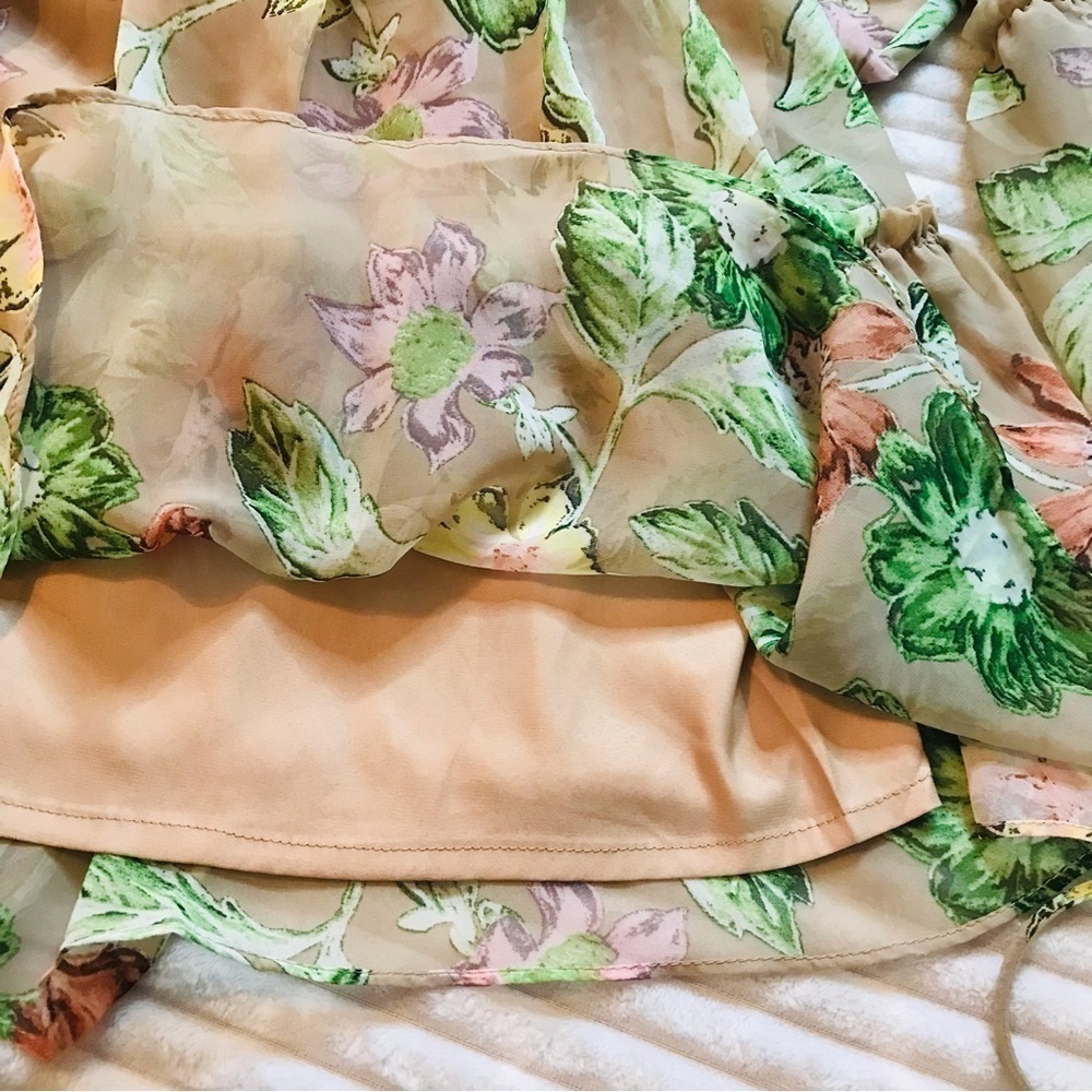 Princess Polly Eden Bloom Blush Floral Mini Beige Floral Ruffle Tiered Dress 0 - Picture 9 of 12